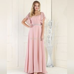 ,rose,blue,purple Short sleeve long embellished belt dress
